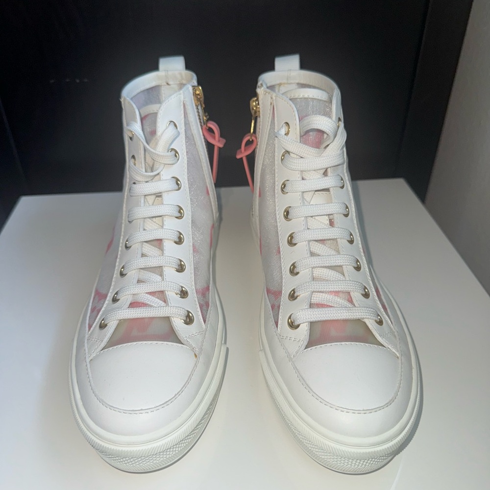 Louis Vuitton White and Pink High-Top Sneakers - Picture 4 of 9